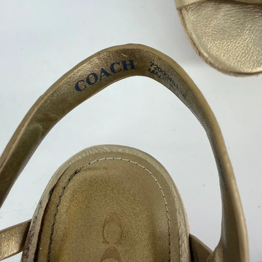 Coach Dottie Espadrille Wedge Sandals Womens 6B Gold Metallic Woven Strappy